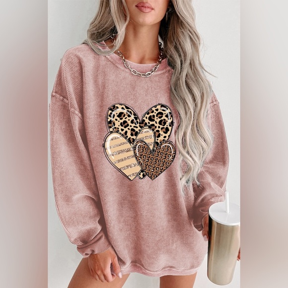 Heart Ribbed Round Neck Sweatshirt - Picture 1 of 4